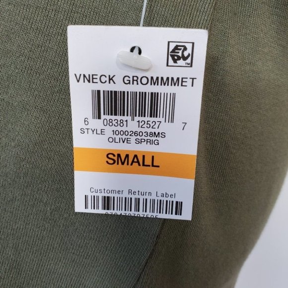 Karen Scott Olive Green Grommet V-Neck 100% Cotton Knit Top NEW NWT Size S - Picture 8 of 8